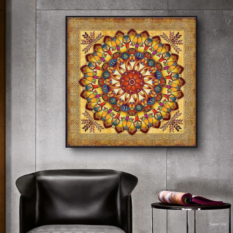 Современное искусство мандала цветочный орнамент Картина на холсте буддийская