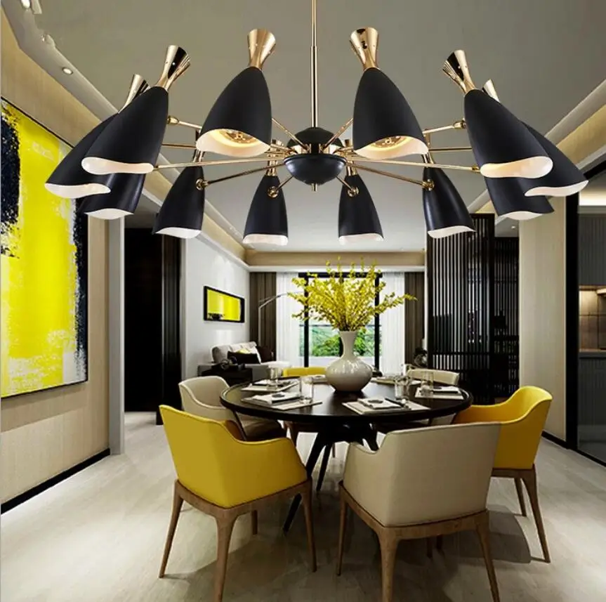 Modern Electric Lamp Device Led Lighting White Gold Chandelier Black Flush Mount Iron Metal for Kitchen Bed Room Living Room