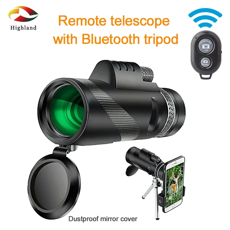 Monóculos Fmc Filme Verde Multi-camada com Tripé Bluetooth Controle Remoto Observação de Aves e Binóculos de Caça 12×50 Telescópio e binóculos