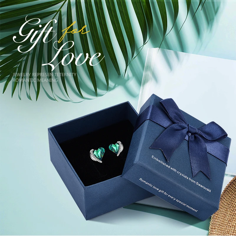 Cdyle, женские золотые серьги, украшенные розовыми кристаллами от Swarovski, ангел, красивые серьги-гвоздики, ювелирные изделия на День святого Валентина, подарки для любви - Окраска металла: Green E1877F in box