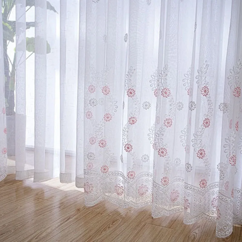 

Korean Flower Embroidery Window Screen Light Transmission Pink Tulle Curtain For Living Room Bedroom Kitchen Sheer Panel Drape#4