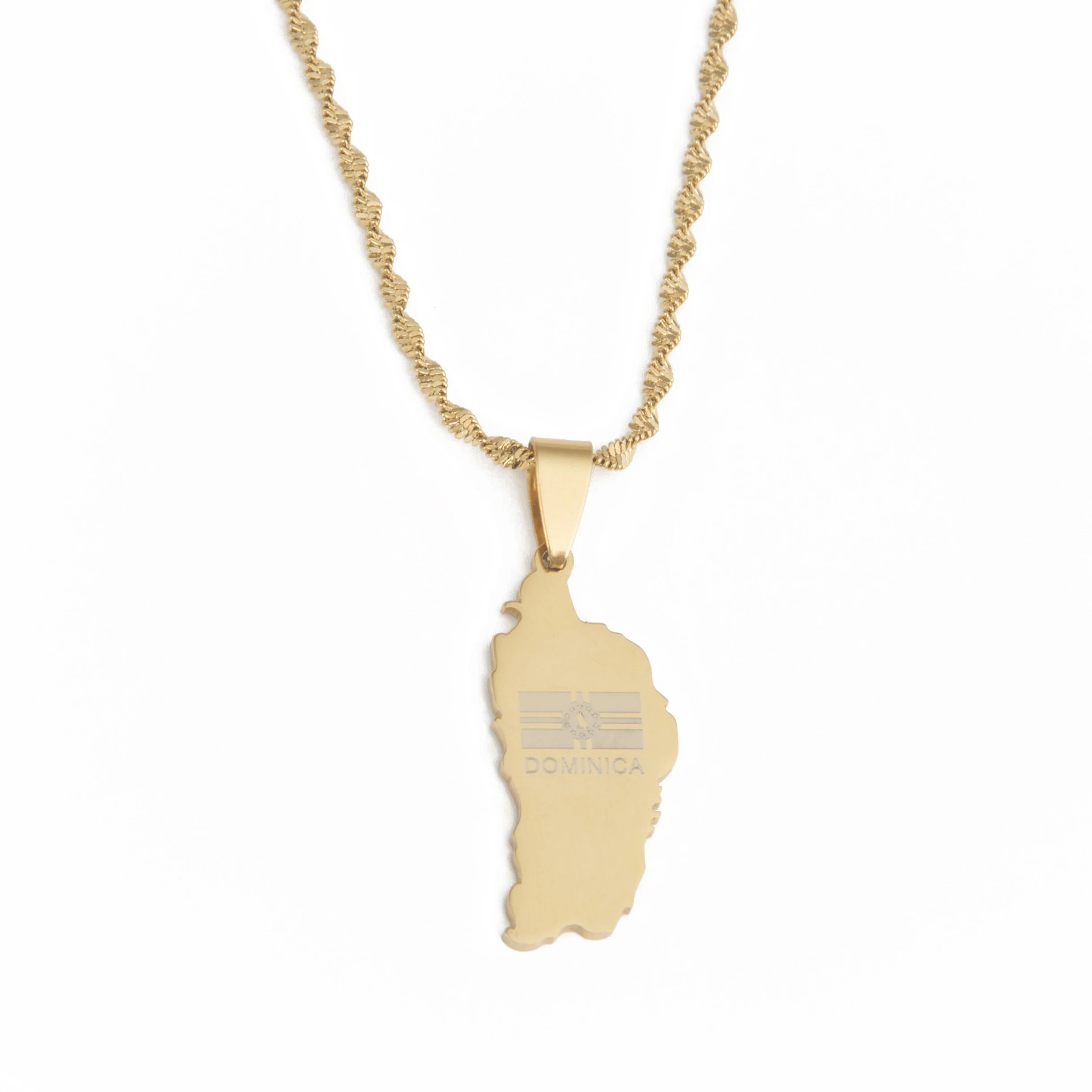Нержавеющая сталь Содружества Доминика Карта Подвески золото Цвет доминиканцев