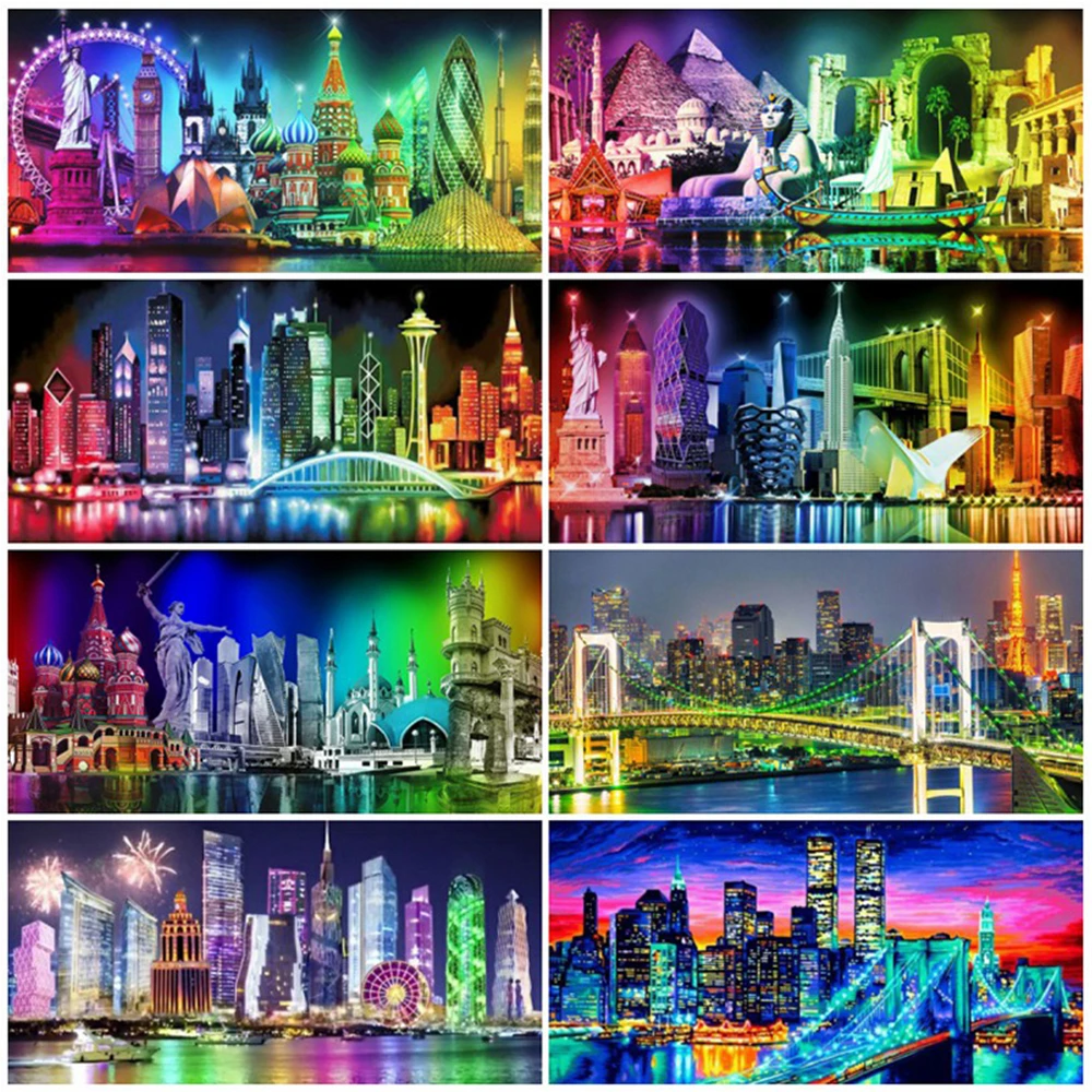 

5D DIY Diamond Embroidery Night City Landscape Diamond painting Cross Stitch Full Square Rhinestone Mosaic Home Decor