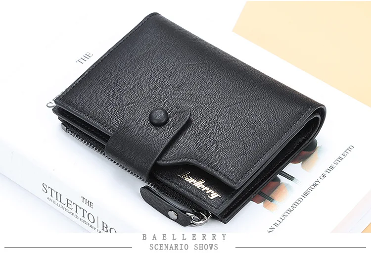 Baellerry, деловые мужские кошельки, держатель для карт, короткий дизайн, на молнии, мужской кожаный кошелек, Одноцветный карман для монет, высокое качество, мужской кошелек