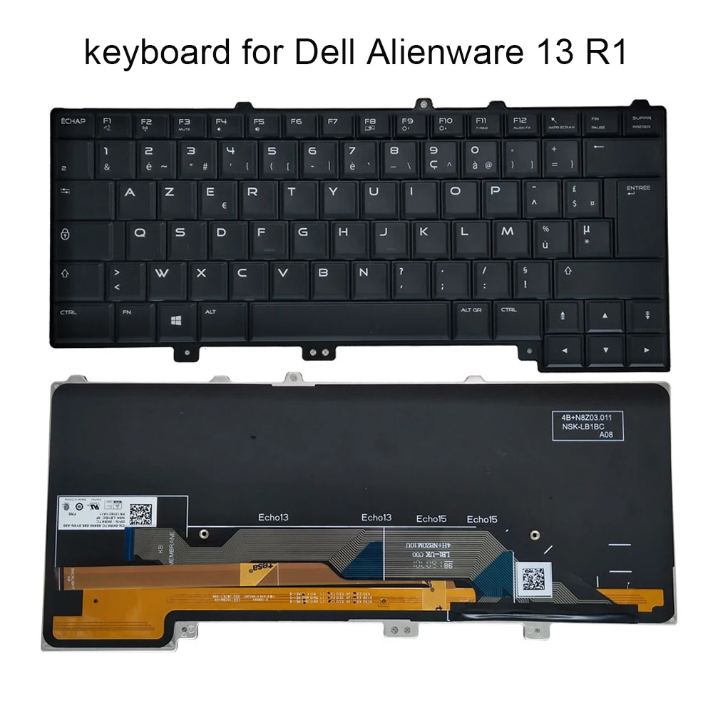 

Azerty French Backlit Keyboard Backlight for Dell Alienware 13 R1 R2 0KRKTC KRKTC FR Euro laptop Keyboards with light Cable New