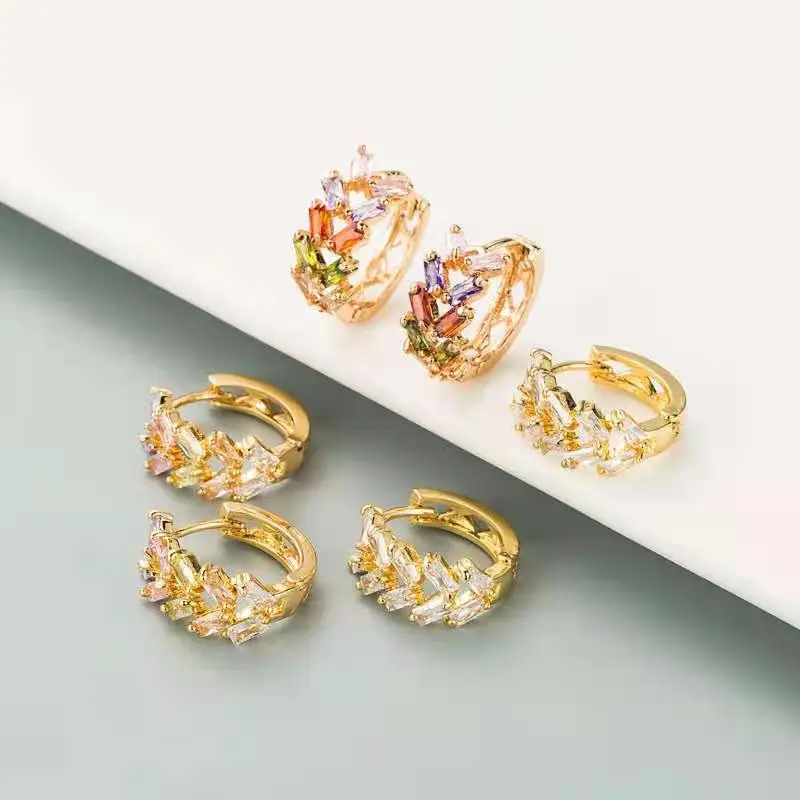 

Danesluecy Luxury AAAA Colors Zircon Earring Plated Real Gold for Women Wedding Jewelry Gift