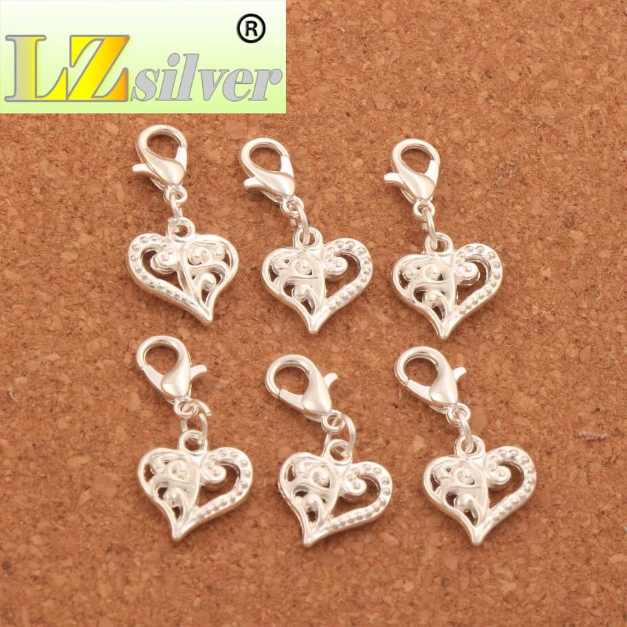 Open Flower Heart Lobster Claw Clasp Charm Beads 12.9x27.5mm 4Colors 100pcs zinc alloy Bronze  Jewelry DIY C919