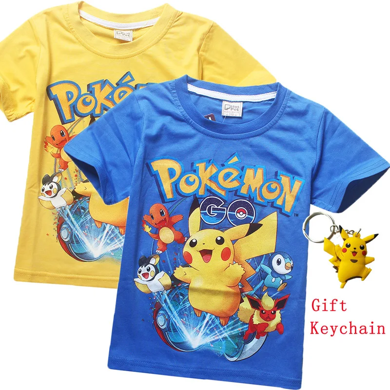 Подарок цепочка для ключей для мальчиков с принтом pokemon футболка детские хлопковые летние платья для девочек, рубашка 3D принт футболка «Пикачу» для детей Одежда для девочек футболки