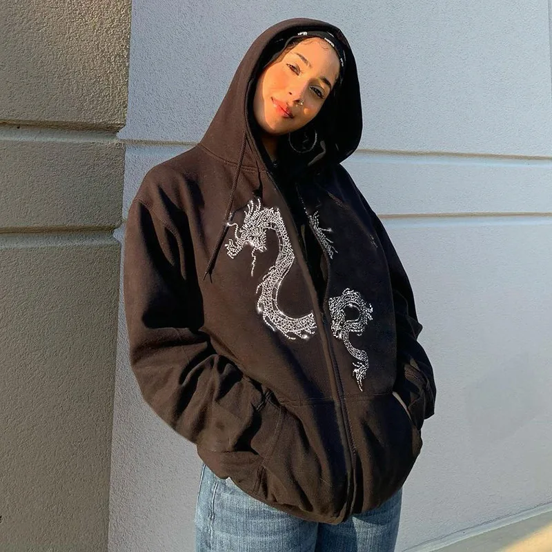 

ZTONE Cool Hip Hop Hoodies Adversary Loong Print Fashion Casual Sweatshirts Loose Fitness Hoodie Streetwear Sport Club