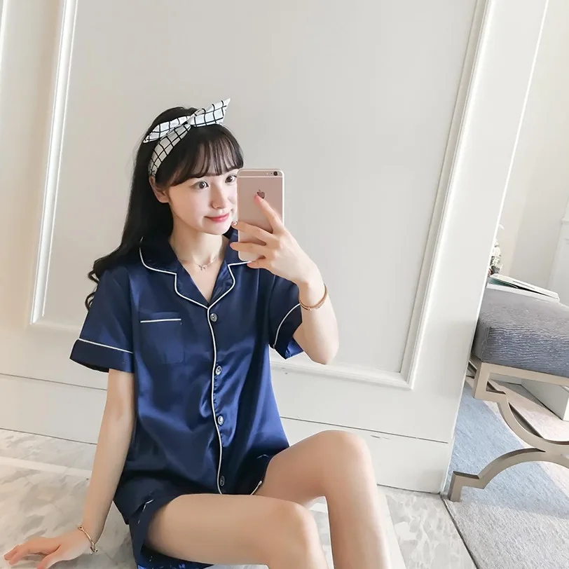 Женская одежда для сна пижамный комплект шелковая пижама девочек короткая