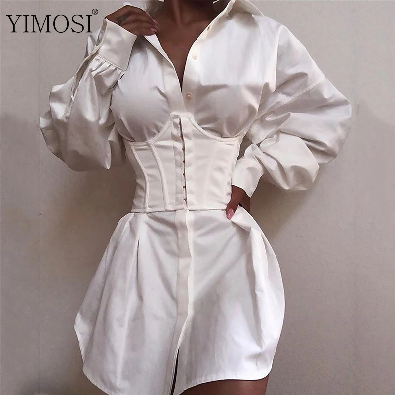 Женское элегантное белое платье рубашка сексуальное мини с глубоким V образным