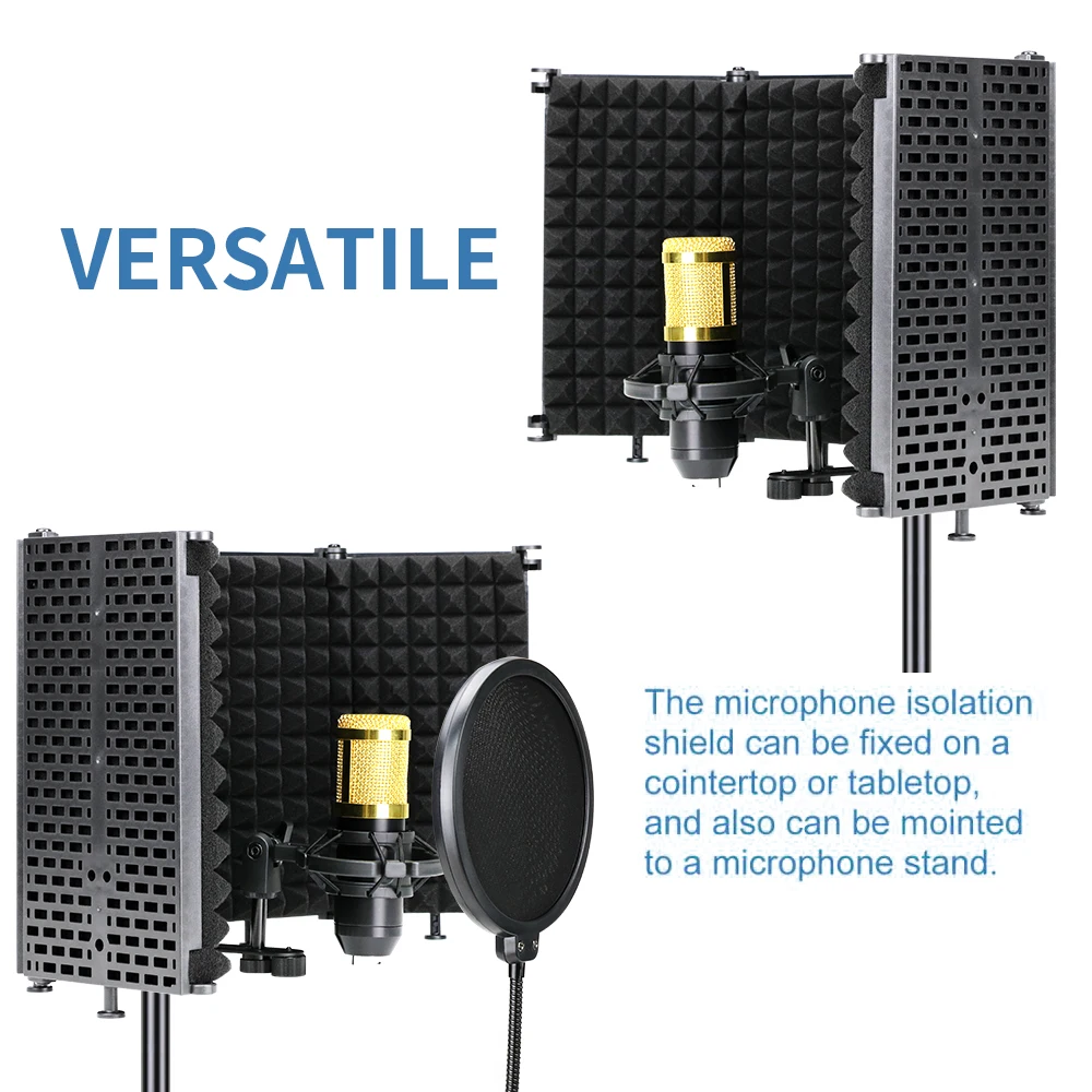 Professional Studio Recording Microphone Pop Filter Foldable Isolation Shield High Density Foam Wind Screen for BM800 Microphone mic stand