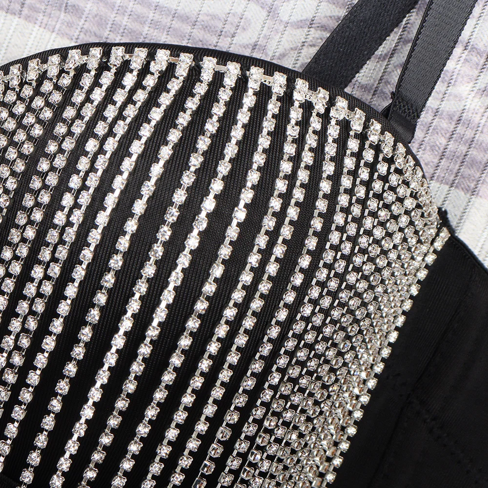 

2020 Sexy Tassel Diamond Nightclub Push Up Bralette With Built In Bra Cropped To Wear Out Corset Tops Female DB1045