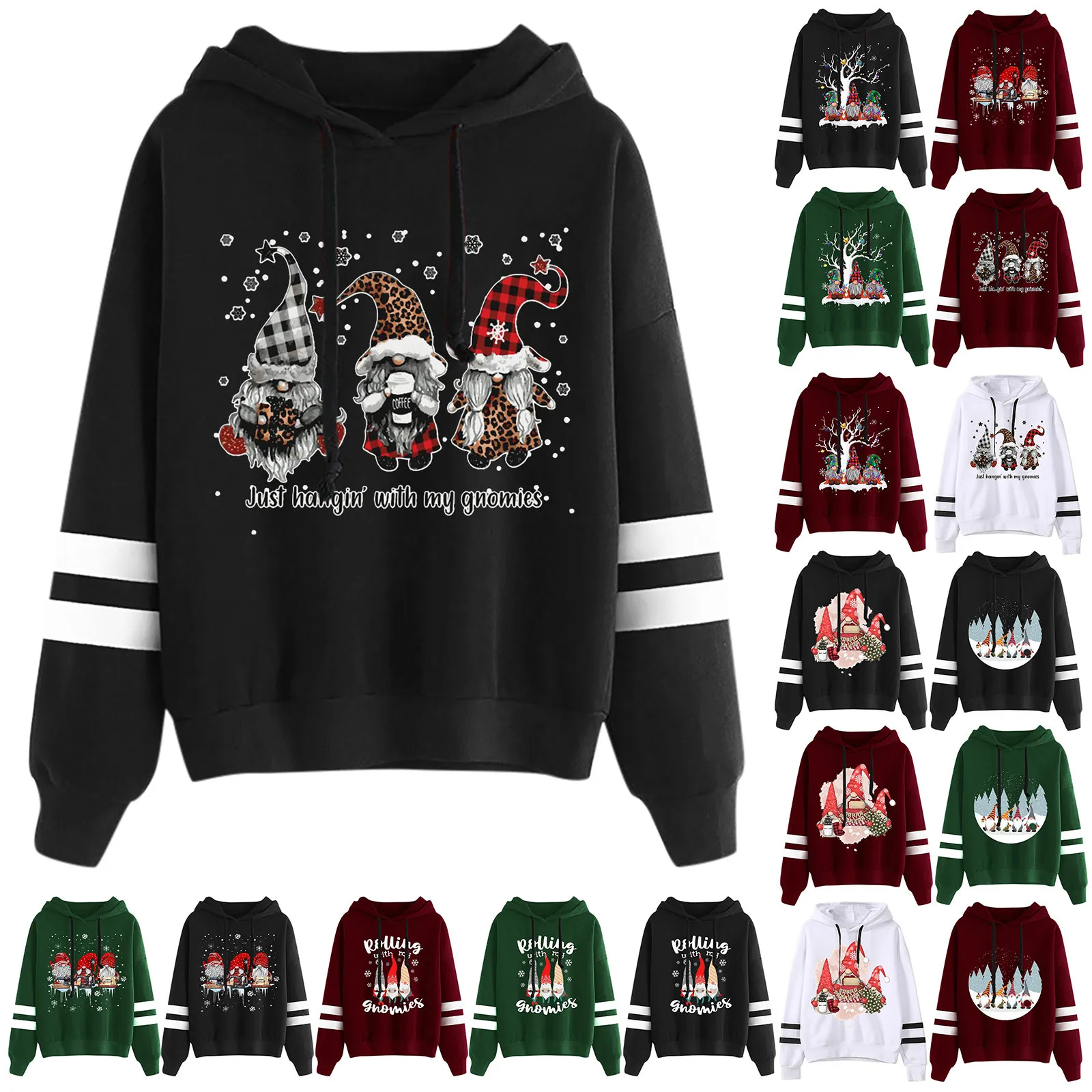 

Women's Hoodies Oversized Hoodie Harajuku Streetwear Christmas Gnome Printed Long Sleeve Hooded Sweatshirt Top Pullover Blouse