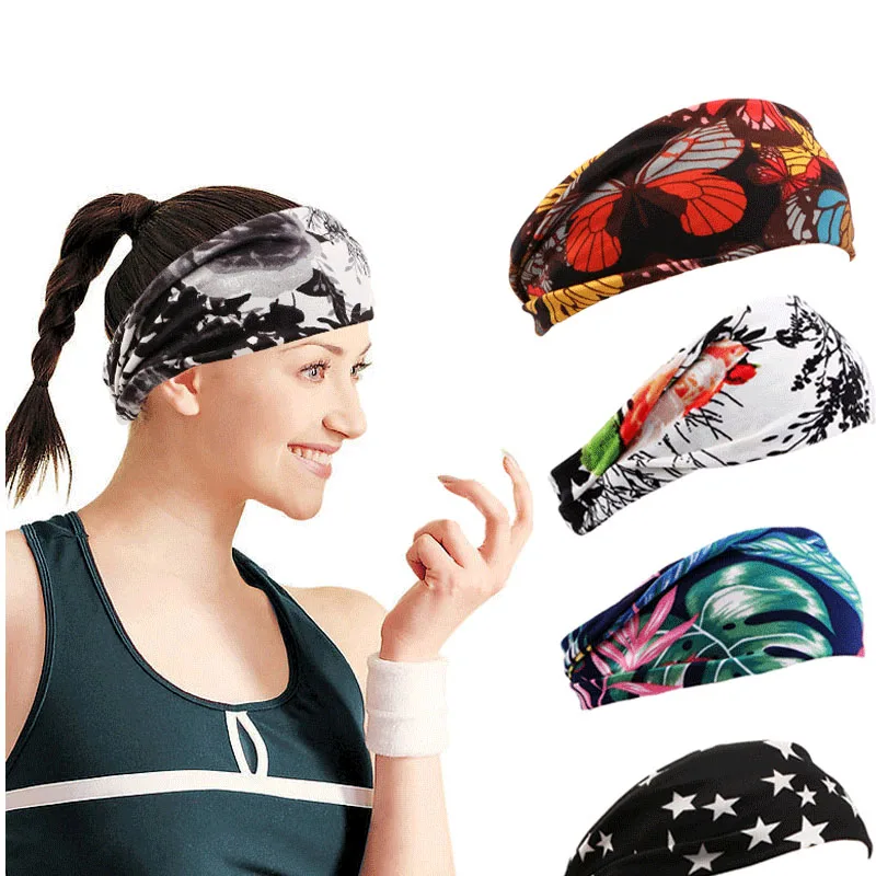 

Bohemian floral print Yoga Hair Bands Sports Turban Women's Headbands Quick Dry New Fashion Wide Elastic Running Headwear