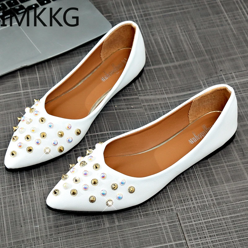 New Fashion rivet+string bead Casual Flat Shoes Comfortable Women's soft Slip On Pointed Toe Ladies Shoes|Обувь без каблука| |