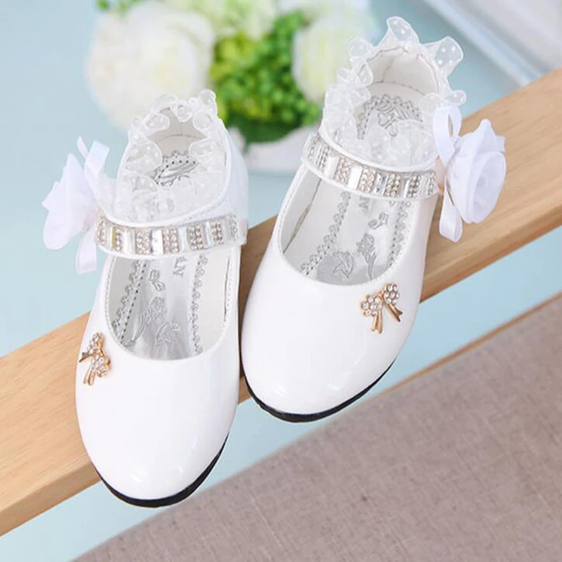 Baby Girls Shoes Flower Children White Lace Princess Patent Leather Dress Bling Mary Janes Kids Flats 1-12T |