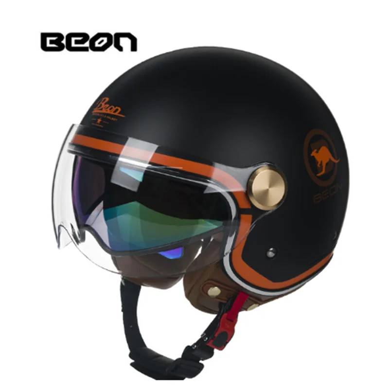 

BEON Classic Motorcycle Double Lens Helmet 3/4 Retro Scooter Bicycle Motorbike 4 Seasons Helmets Riding Casco Moto Capacete