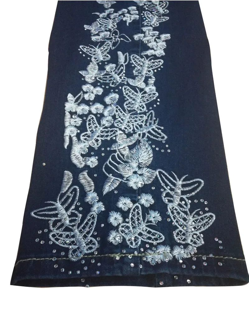 2020 эластичные джинсы с вышивкой для Для женщин упругой цветок женские узкие