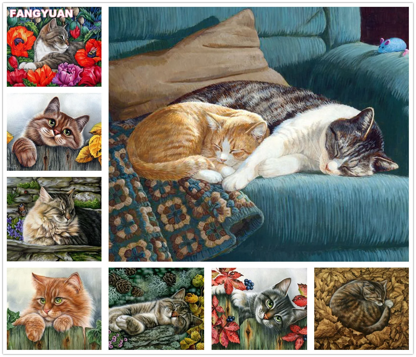 

5D Diy Diamond Diamond Painting Animals Full Diamond Embroidery Lazy Cats Cross Stitch Kits Mosaic Art Picture Home Decor Gift