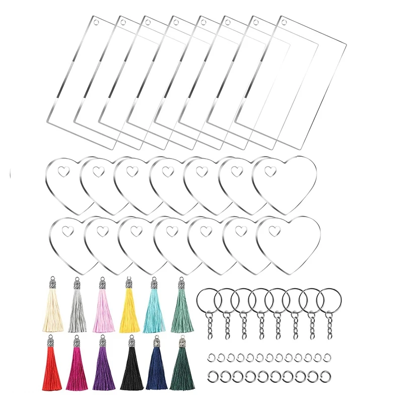 

Acrylic Keychain Blank, Transparent Ornament Pendants Tassels Jump Rings Set for DIY Crafts Gift Tags Jewelry Making