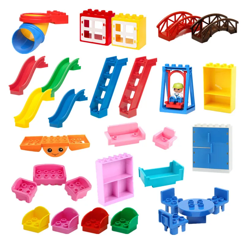 Большие строительные блоки части диван стол стул кровать слайд Лестница Качели