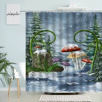 winter fairy tale forest shower curtain child bathroom decor mushroom plant snow scenery with hook polyester waterproof screen