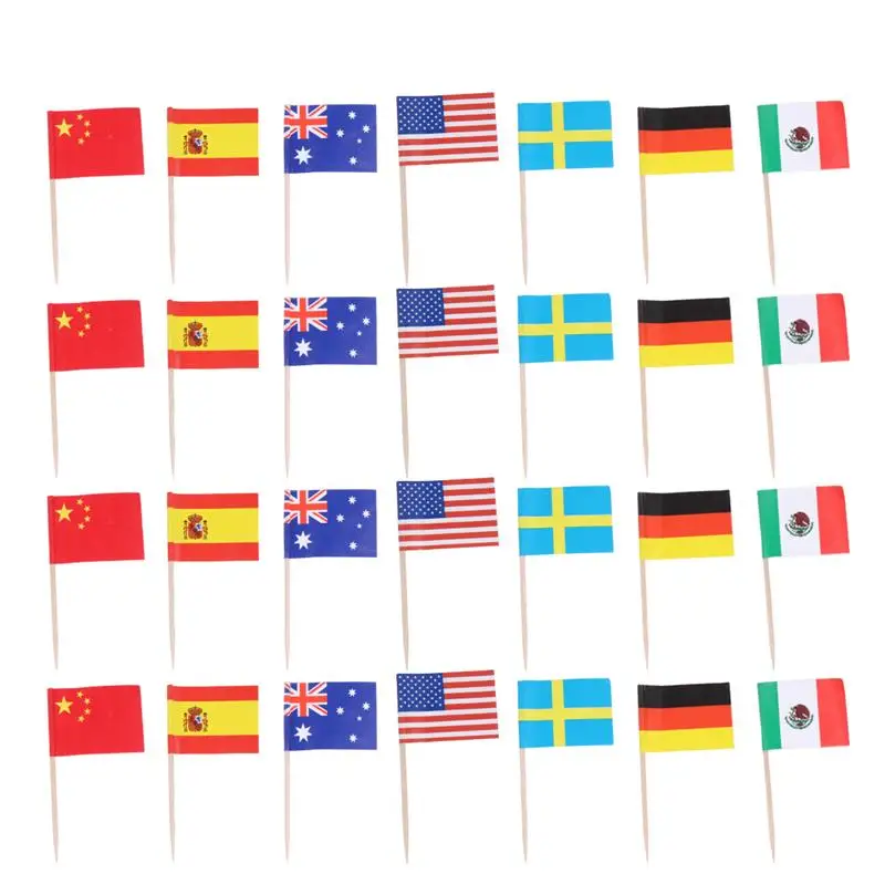 

100pcs Party Fruit Picks World National Flags Cocktail Sticks Cake Dessert Toothpicks for International and Ethnic Event (Mixed)