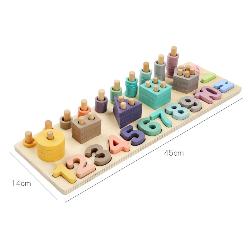 

3-in-1 Math Wooden Counting Blocks Puzzle Board Game Preschool Learning Numbers Match Shape Montessori Educational Wooden Toy