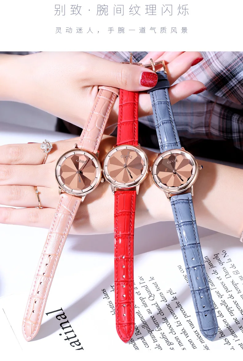 

2020 Luxury Fashion Creative Glass Diamond Color Changing Quartz Watch Women Luxury High Quality Leather Strap Dress Watch Hot