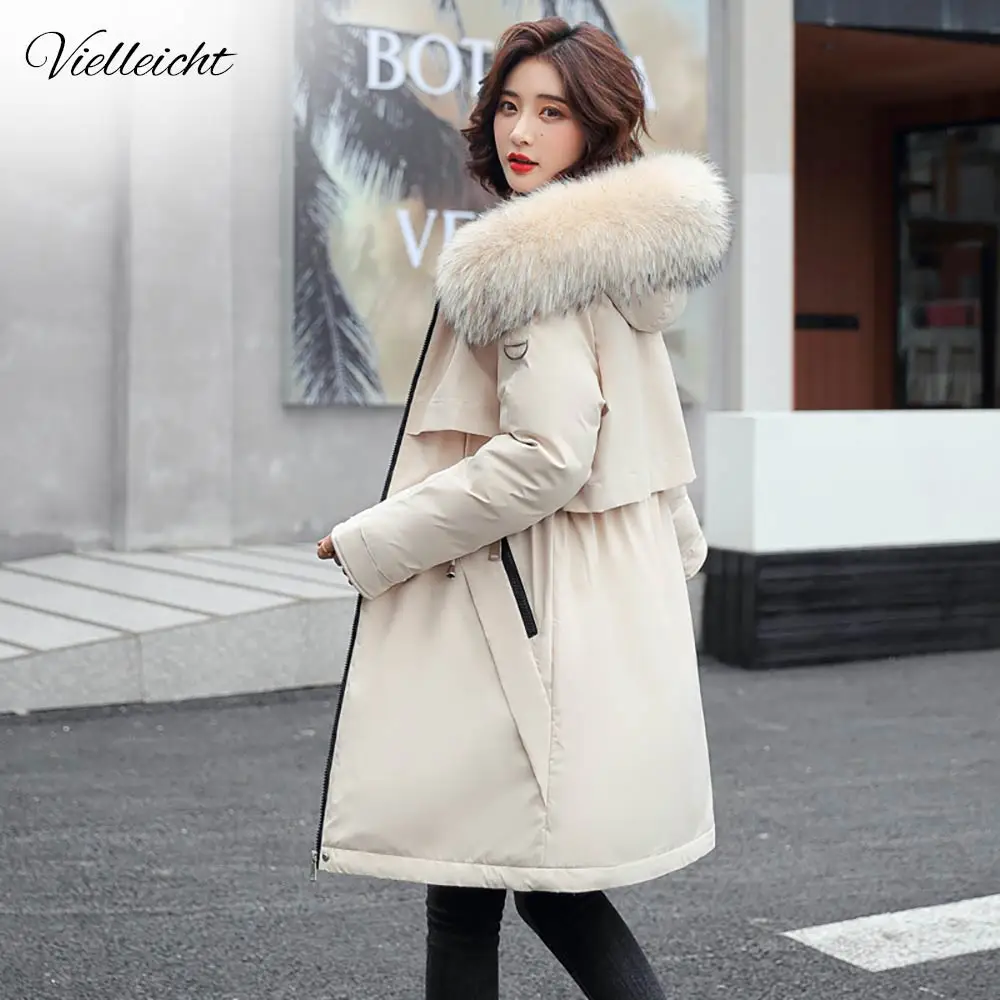 Vielleicht Fashionable Solid Warm Thick Fleece Hooded Winter Jacket Women 2021 New Fur Liner Parka Female Winter Long Coat Women