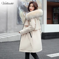 vielleicht fashionable solid warm thick fleece hooded winter jacket women 2021 new fur liner parka female winter long coat women