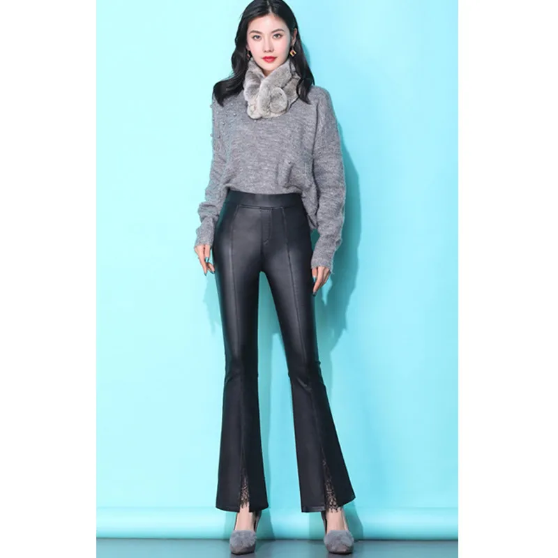 JUJULAND/Большие размеры брюки из искусственной кожи женские черные сексуальные