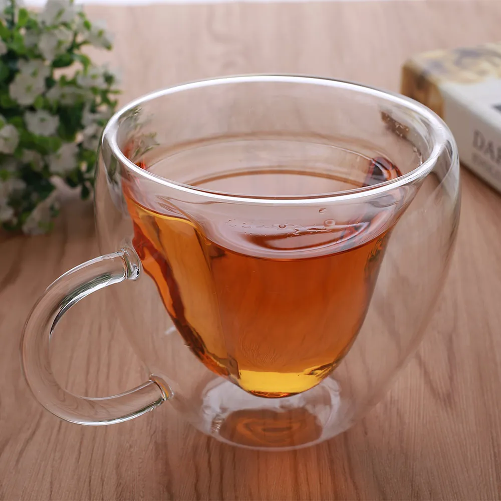 240 мл двухслойная прозрачная стеклянная чайная чашка в форме сердца кофейная