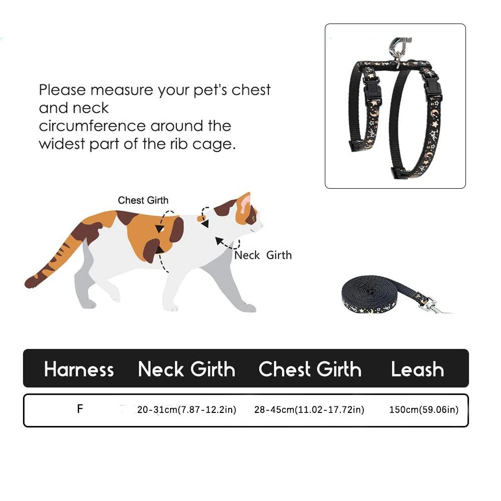 

Cat Dog Collar Harness Leash Adjustable Harness Nylon Moon Star Print Adjustable Pet Traction Harness Lead Set Cat Harness Belt