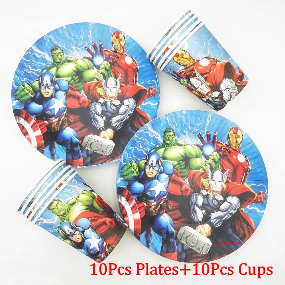 10Plates 10Cups Скатерть с супергероями, Мстителями, человеком-пауком, Бэтменом, Суперменом, человеком-пауком, детская пластиковая скатерть для вечеринки на день рождения - Цвет: 10Plates 10Cups
