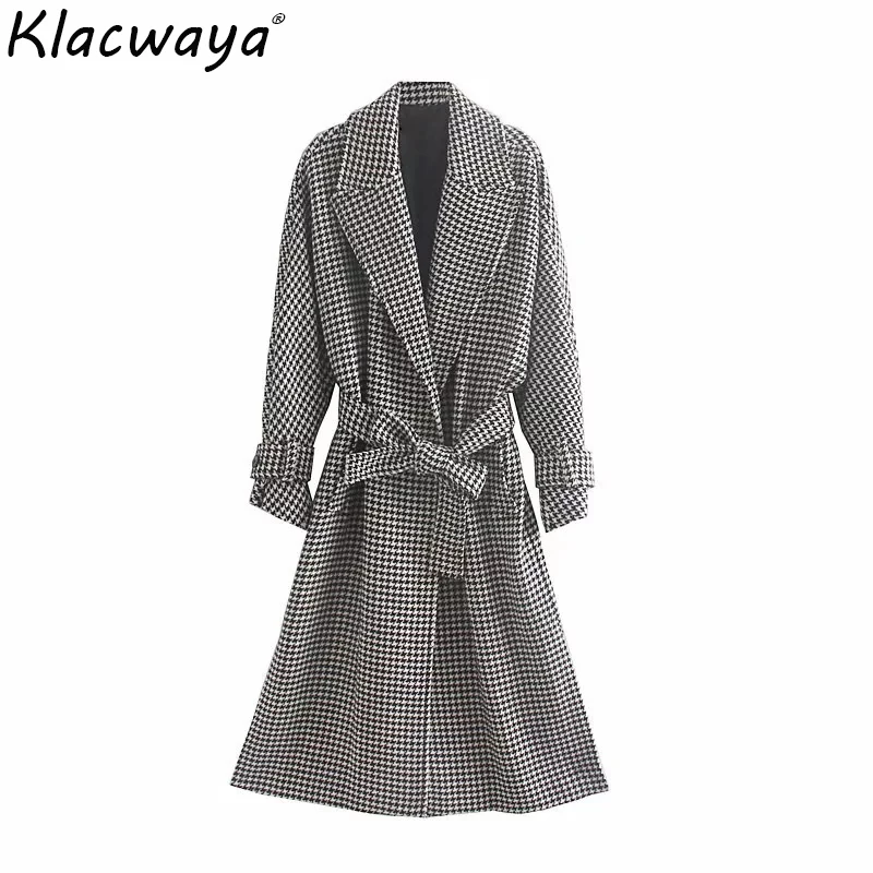 Винтажные Женские клетчатые длинные пальто 2020 модные женские куртки из твида с