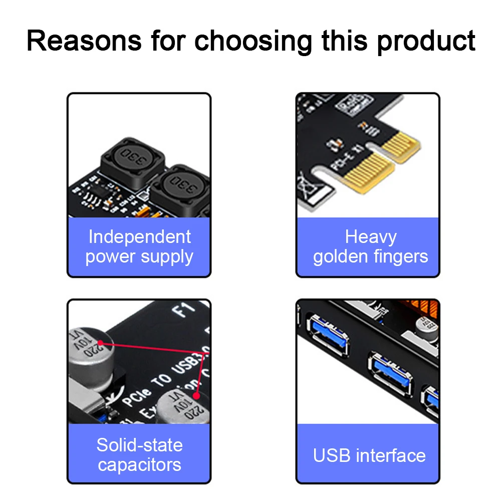 

USB 3.0 PCI-E Expansion Card 7 Ports USB 3.0 Hub Adapter External Controller PCI Express Extender Adapter Card for Desktop