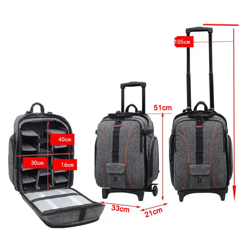 camera bag backpack 2 in 1 rolling camera backpack trolley case anti shock detachable padded free global shipping