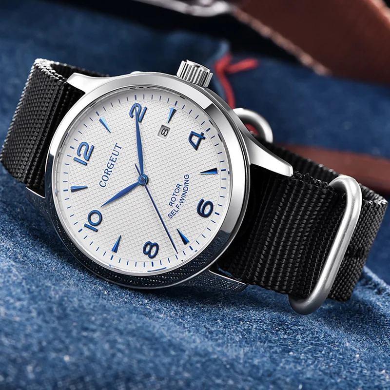 

42mm Mechanical Clock Luxury Top Brand CORGEUT Watch Men's Leather Sapphire Crystal Calendar Sports Automatic Men's Watch 2021