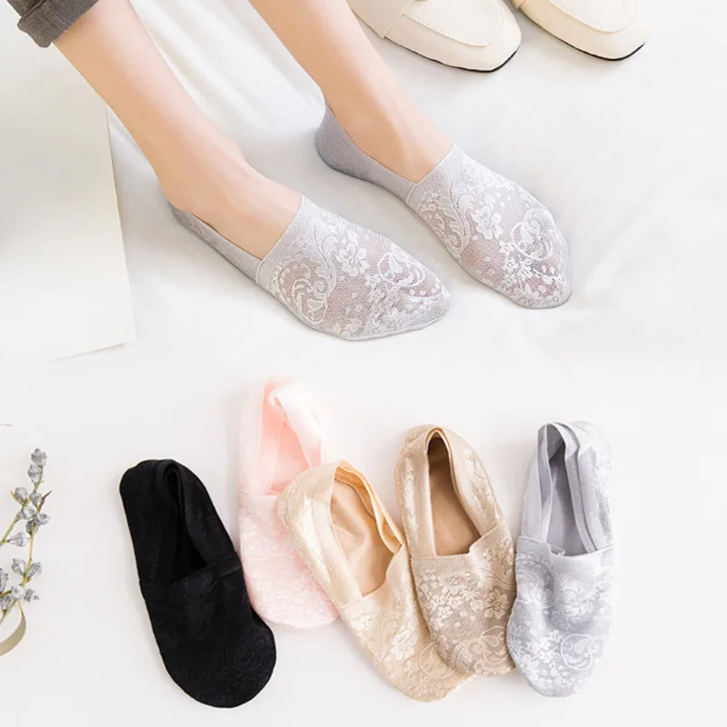 

BONJEAN 10 Pairs Lace Sock Slippers for Women Fashion Summer Socks and Hosiery Thin Short Socks Anti Skid Invisible Socks BJ3696