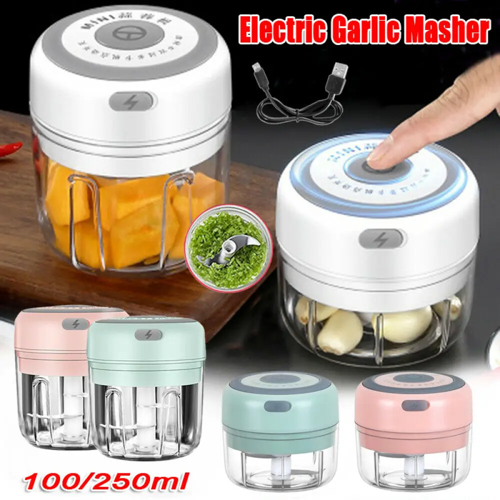 

100/250ml Mini Electric Masher Sturdy Garlic Chopper Wireless USB Meat Grinder Crusher for Nut Vegetable Fruit Ginger Chil