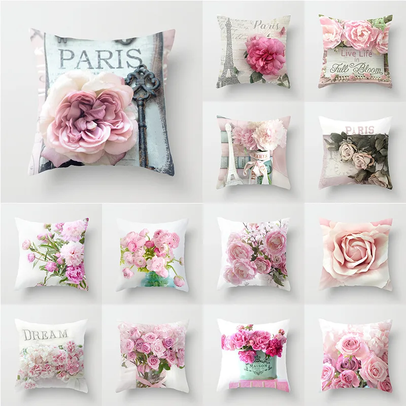 

Euro Style Home Decor Cushion Cover 45x45cm Rose Flower Throw Pillow for sofa Mediterranean pillow case for Mothers' Day