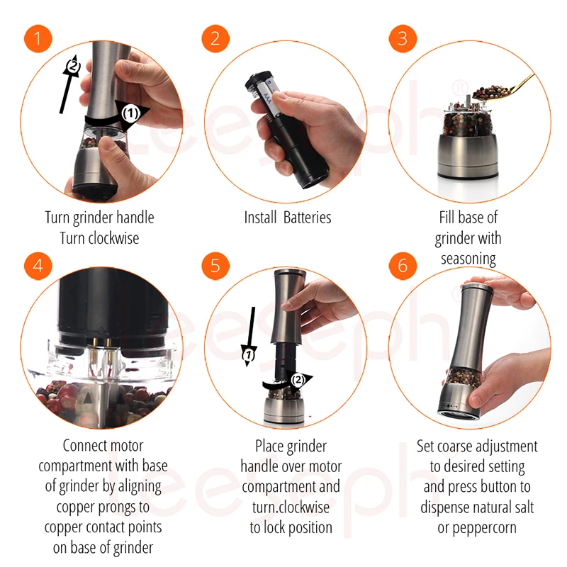 Электрическая мельница для соли и перца работающая от батареек светодиодный