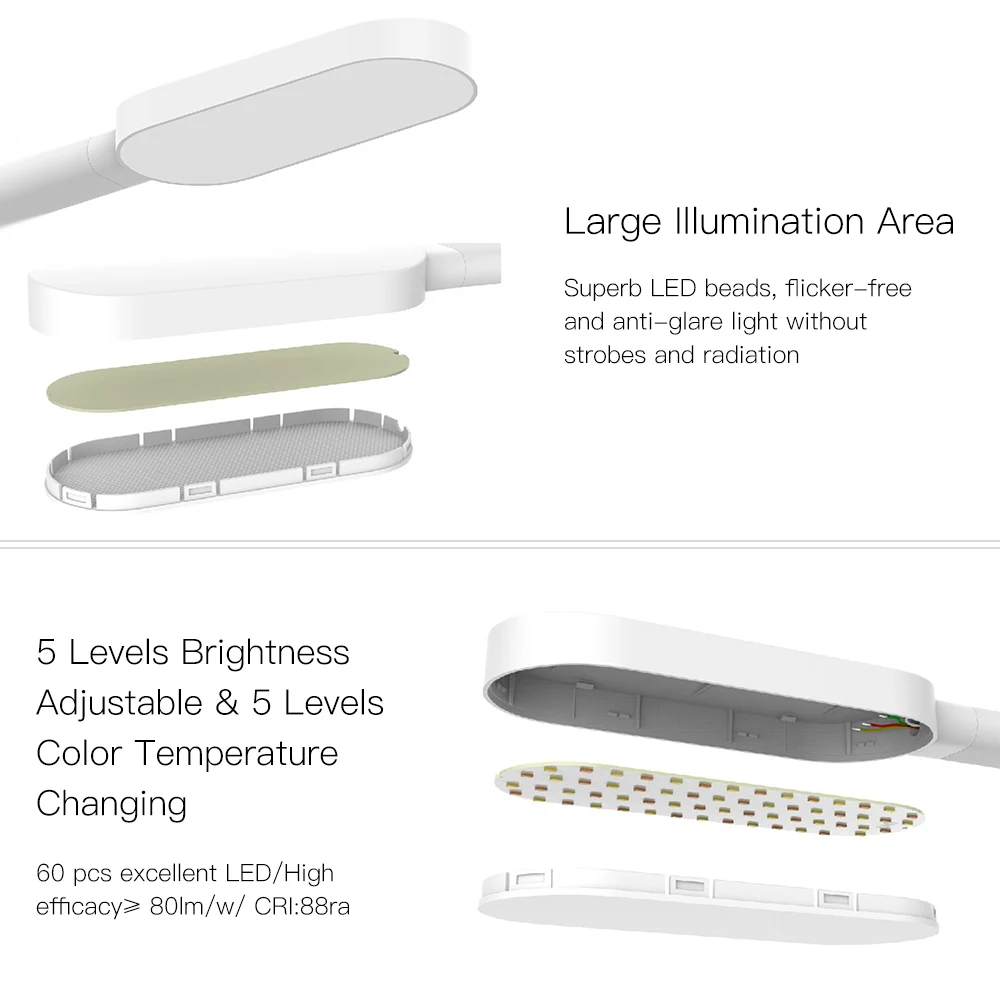 Yeelight 5 Вт 60 Светодиодный настольный светильник Сенсорное сенсорное управление 5 уровней яркость регулируемая диммируемая цветная настольная лампа для Xiaomi