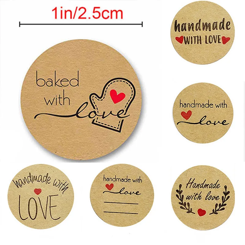 Sticker Kraft 2.5CM With Love Label Round Labels Adhesive 500Pcs Cookie Bags Envelope Wedding Stickers Thank You | Дом и сад