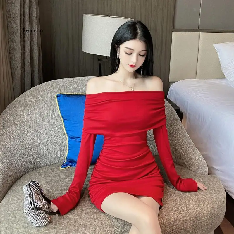 

Red Sexy Party Dress Off Shoulder Elegent Women Dress Mini Spring Autumn Short Dresses for Festival