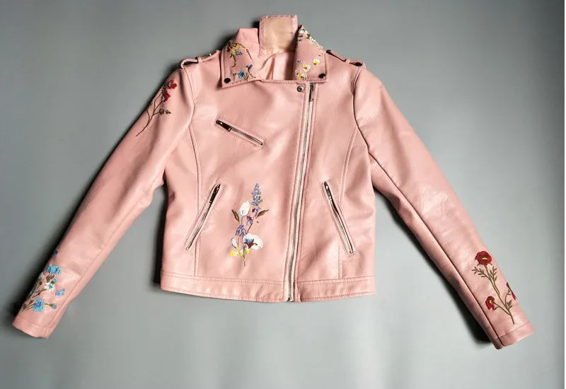 Куртка женская с цветочной вышивкой модный наряд из искусственной кожи длинным