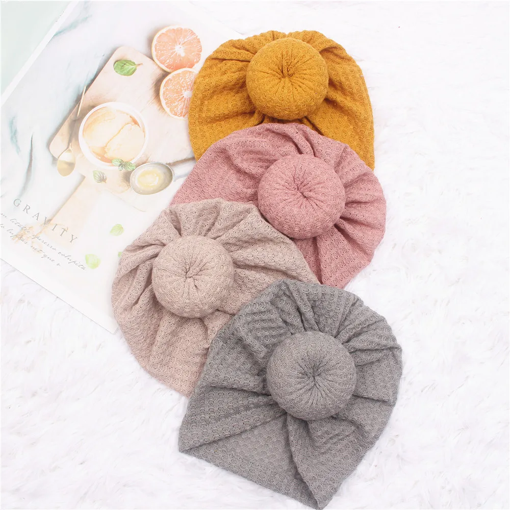

Waffle Knitted Baby Hat Indian Cap for Babies Turban Donut Hats Infant Toddler Newborn Bonnet Winter Beanies Girls Boy 3M-5T