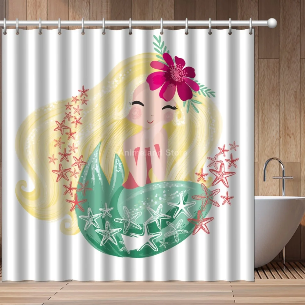 Занавеска для душа с 3D-принтом русалка девочек | Дом и сад
